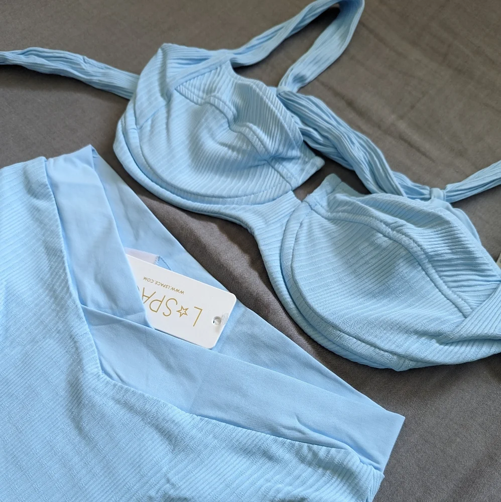 L*Space Camellia Court Bikini Set Sky Blue